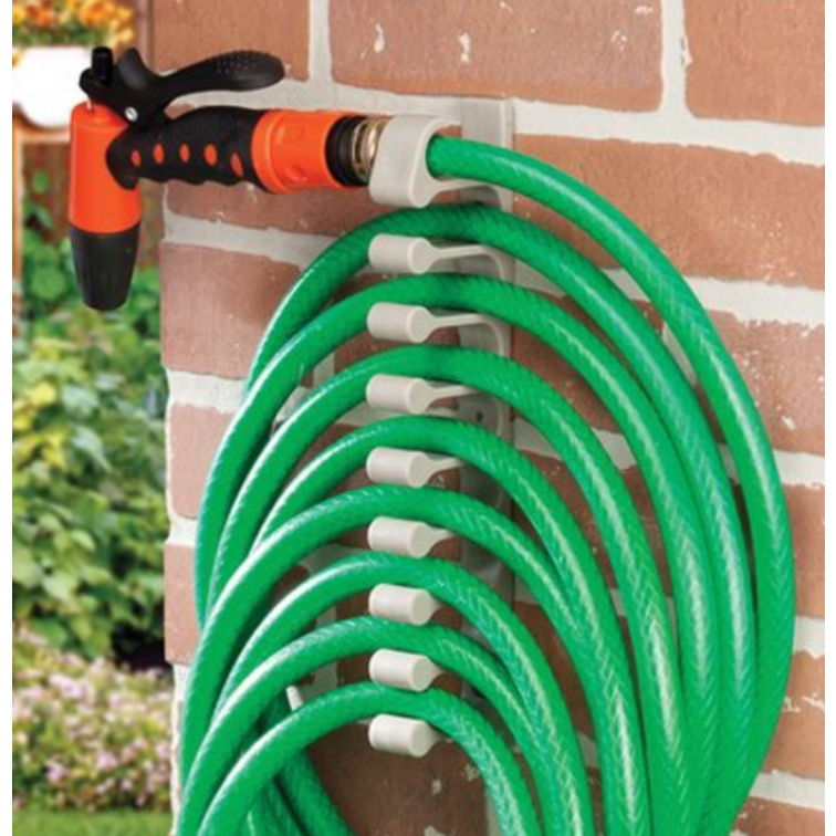 KIT 1 ou 2 Suportes Prático Dupla Função Enrola Mangueira e Gancho Para Vassouras Organização da Casa