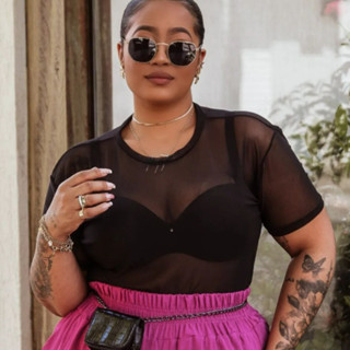 Blusinha de Tule PLUS SIZE INVERNO , Plus Luxo Moda Feminina Blusinha Transparente Plus Blusa Frio Plus
