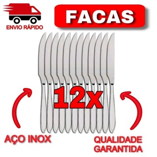 Kit C/12 Faca Talher Aço Inox Grande Luxo Sopa Bar Restaurante Buffet Faqueiro