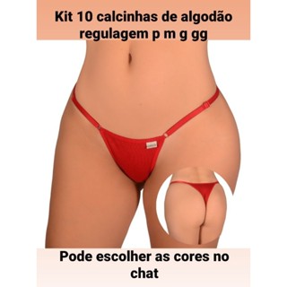 kit 10 calcinhas tanga de regulagem string 100% cotton algodão antialérgico