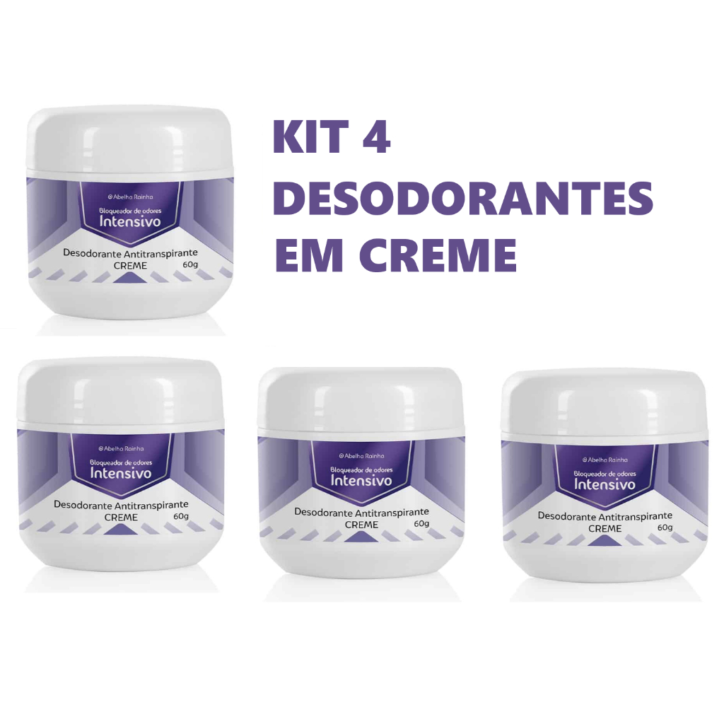 KIT 4 Desodorantes em Creme Unissex Bloqueador de Odores Intensivo - Abelha Rainha 60g
