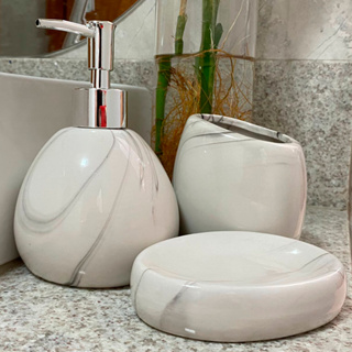 Kit Banheiro Lavabo Conjunto Sabonete Líquido Escova / 475 em Oferta na Shopee