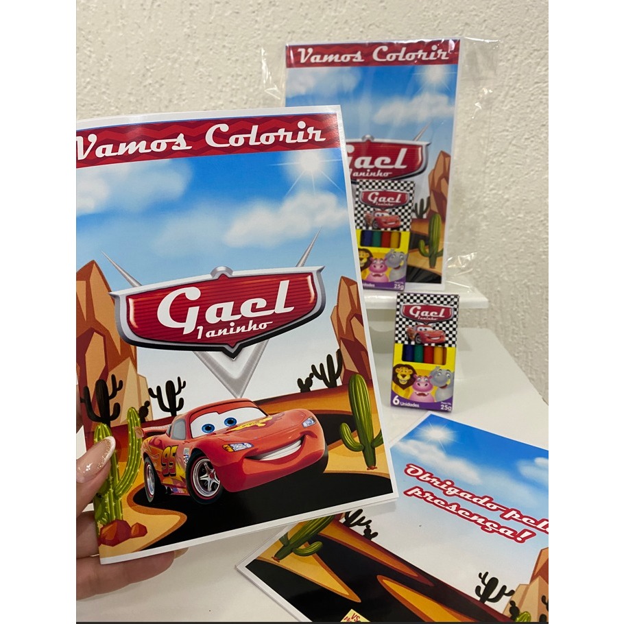Kit Colorir Carros - McQueen - Disney - Lembrancinha - Aniversário - Festa infantil - Papelaria Personalizada - 10 UNID