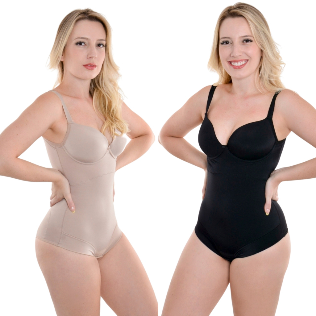 Body Modelador em Cetinete Alta Compressão com Bojo e Dobrão na Perna Vi Lingerie 350731