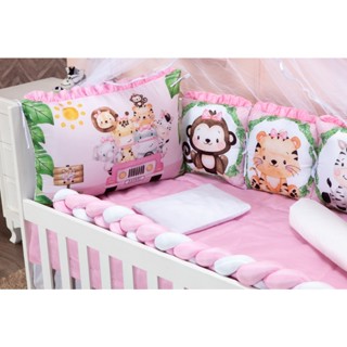 Kit Mini Berço Sublimado Fofura 08 Peças Padrão Com Trança Para Bebê