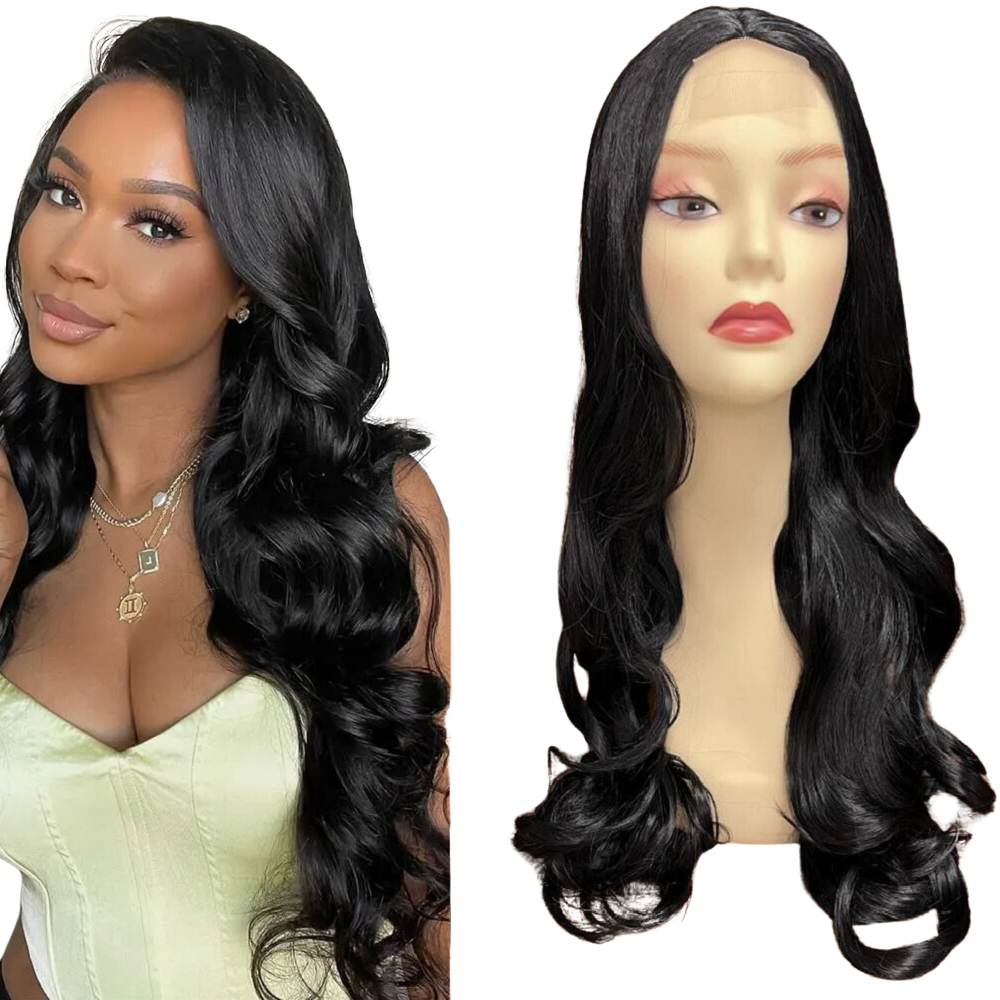 Peruca Front Semi Lace Ondulado Fibra Premiun 70cm Preta