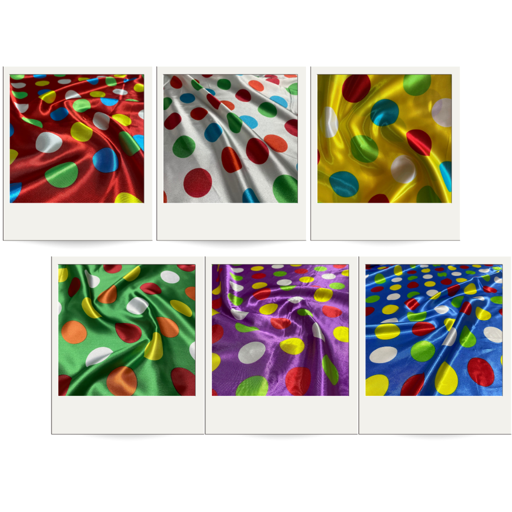 Tecido Cetim Estampado Poá Colorido 1,40m fantasias e festas