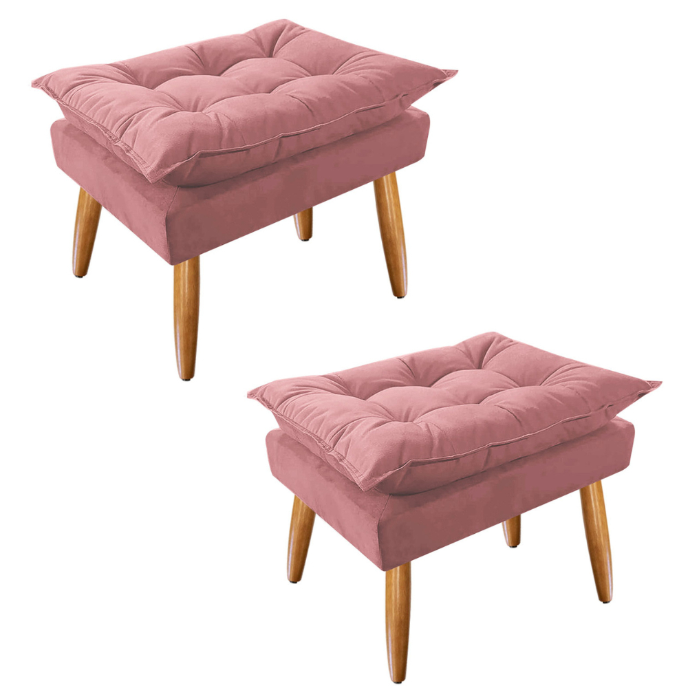 Kit 02 Puffs Opala luxo Suede pés palito decorativo - Mercado Dos Móveis