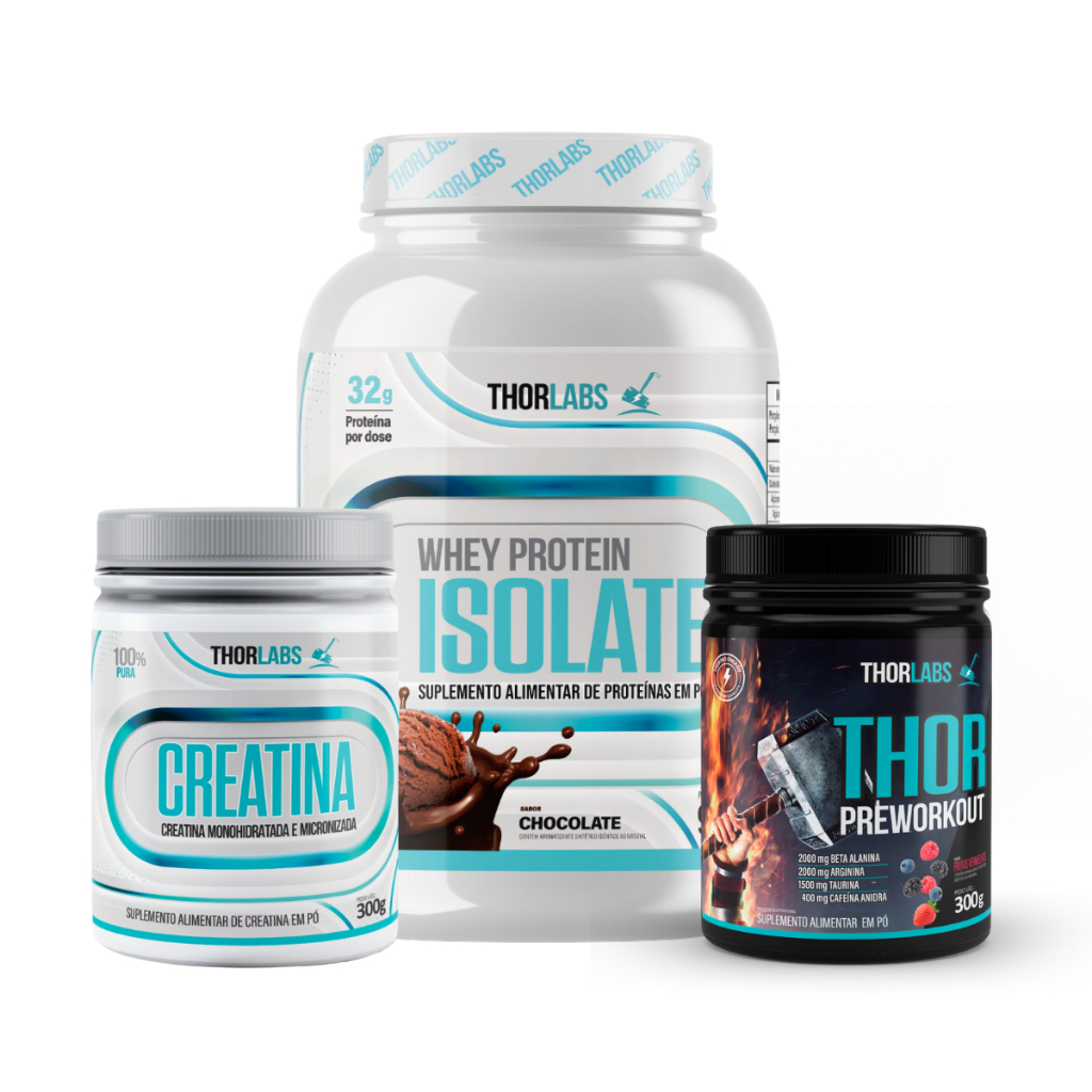 Kit Whey Protein Isolate 900g Pote + Pré Treino + Creatina 300g - ThorLabs