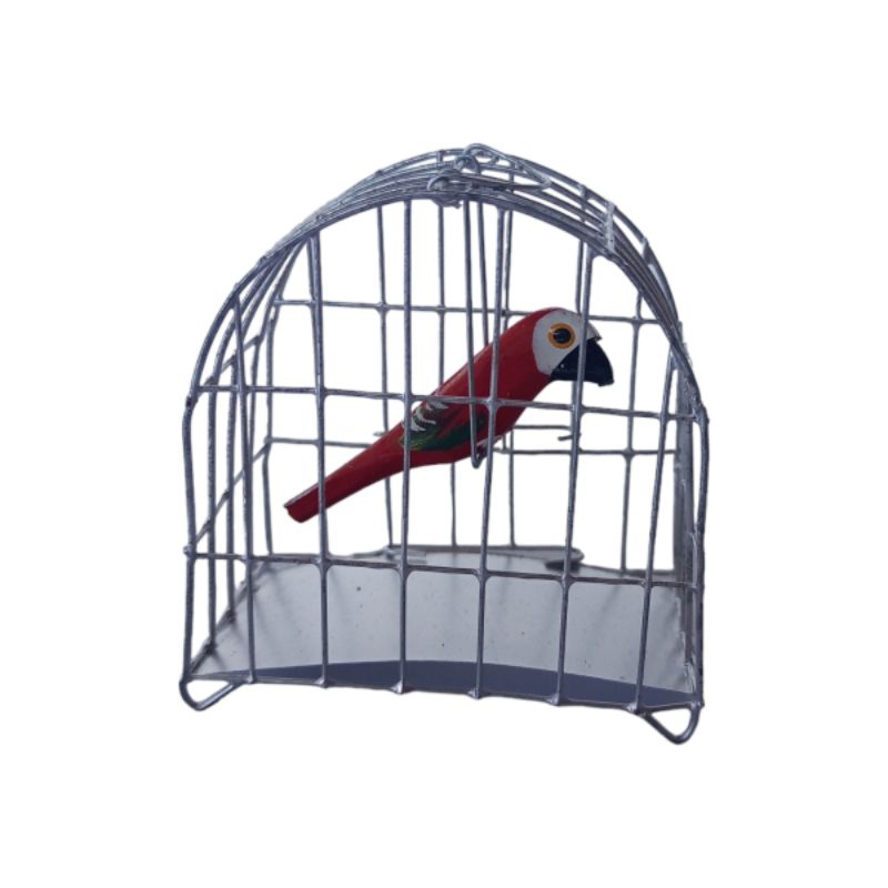 mini gaiola decoração em arame com tucano ou arara no puleiro