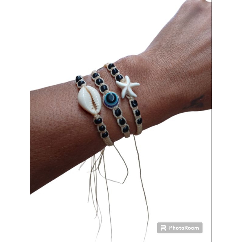 Kit 3 Pulseira | Tornozeleira Macramê Búzio Hippie | Pulseira Verão| Pulseira com Búzios