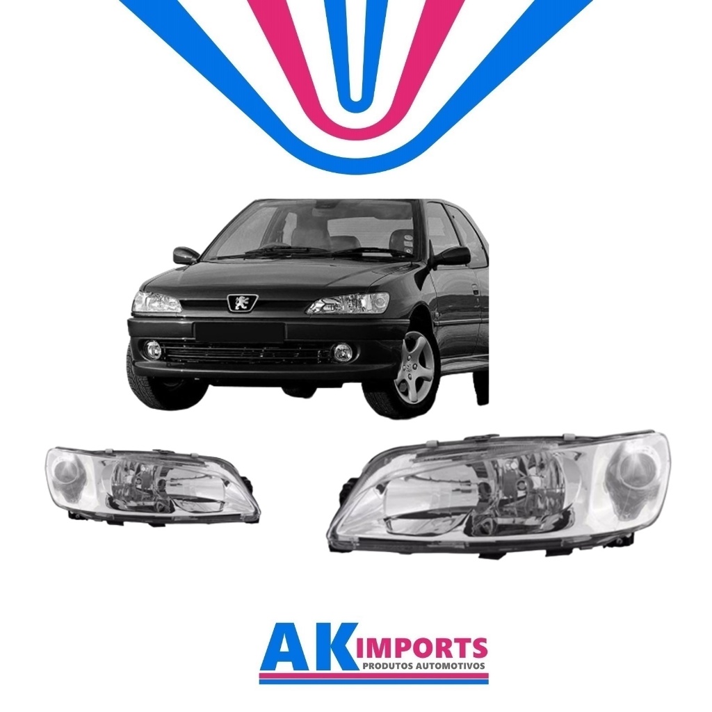 Par de Farol Principal Peugeot 306 Foco Duplo Elétrico/Manual H7/H7  Marca: Tyc  Ano: 1999 Até 2003  Cód:  20-6182-05-2B/ 20-6181-05-2B