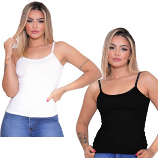 Kit Com 2 Blusas Regata Viscolycra Alcinha Feminina Tendência Moda Verão