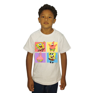 Camiseta Infantil - Desenho Bob Espoja e Patrick Menino Menina