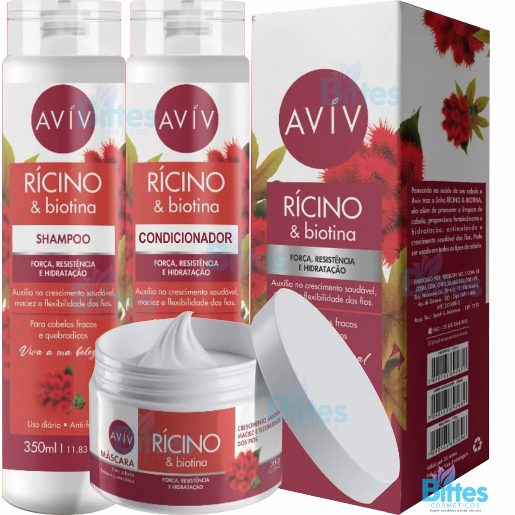 Kit Capilart Rícino e Biotina Aviv Cosméticos Auxilia no Crescimento dos Fios Para Cabelos Fracos e Quebraciços