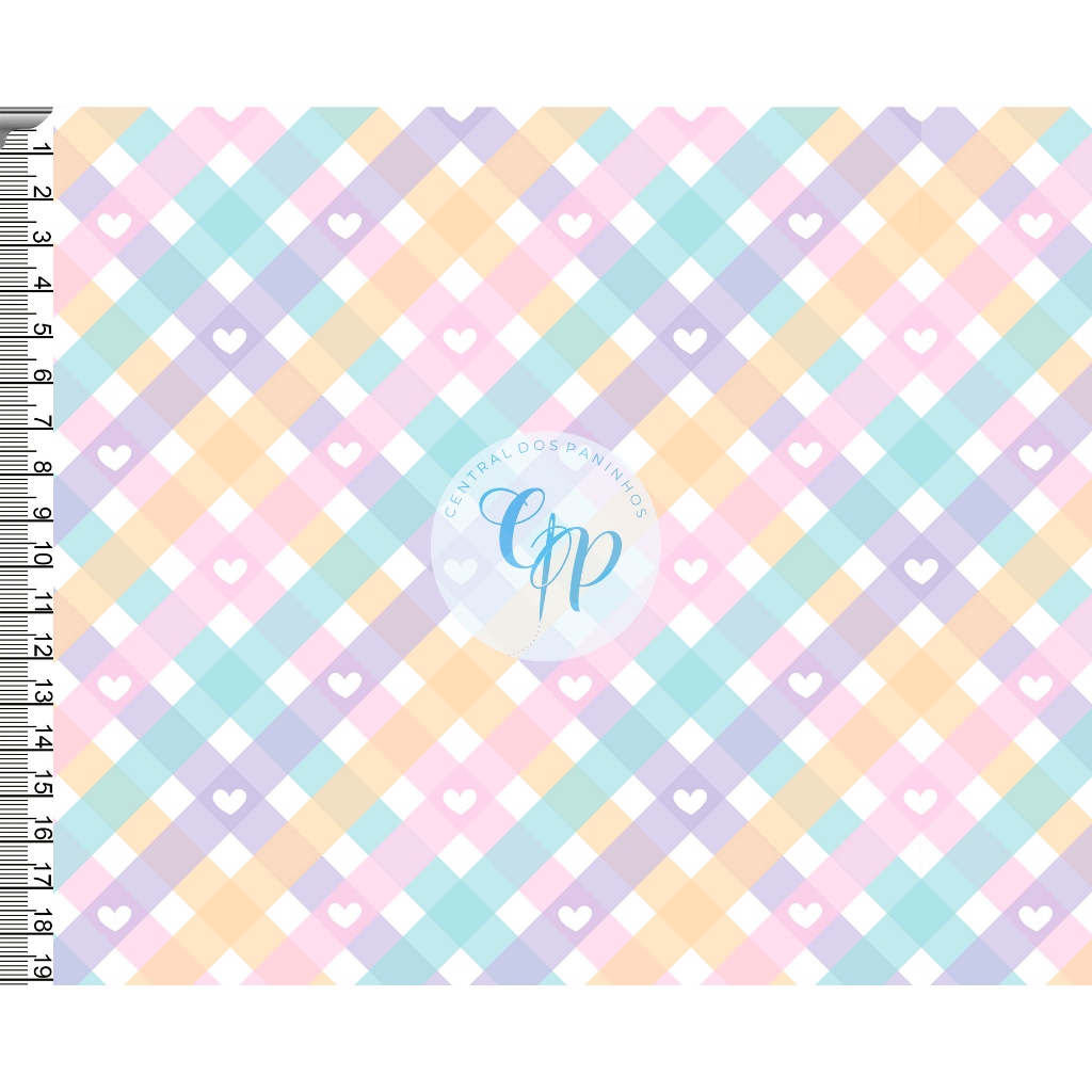 Tecido tricoline, microfibra ou gabardine - Xadrez - lilás, rosa e amarelo - corações - 0.50CM