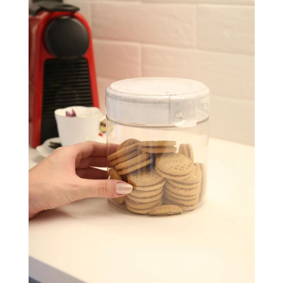 Kit 3 Potes 1000ml Mantimentos Arroz Feijão Açúcar Design Carrara Básicos Tampa de Encaixe Cozinha