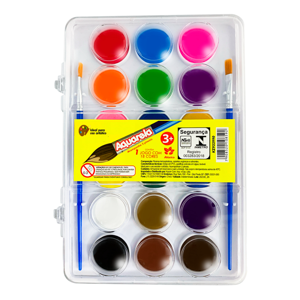 Aquarela Kit Pintura Estojo com 18 Cores + 2 Pinceis Pastilha Escolar em Oferta na Shopee