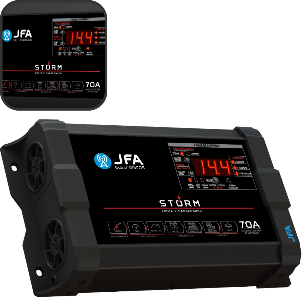 Fonte Automotiva Jfa Storm 70a Bivolt Com Medidor Cca E Sci