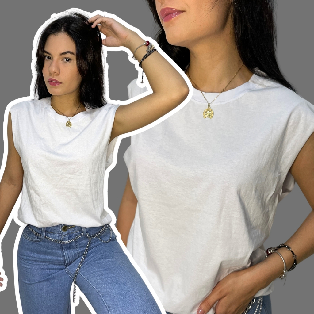 Muscle Tee Blusa Feminina Basica Branca Sem Estampa 100% Algodão Lisa Menina Moda Mulher Soltinha