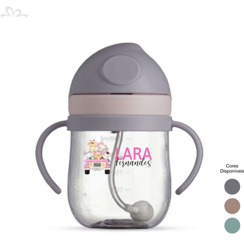 Copo Infantil Baby Com Canudo Personalizado com nome Transição 250ml com alça