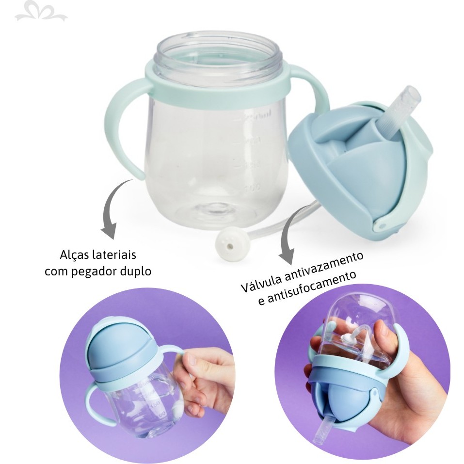 Copo Infantil Baby Com Canudo Personalizado com nome Transição 250ml com alça