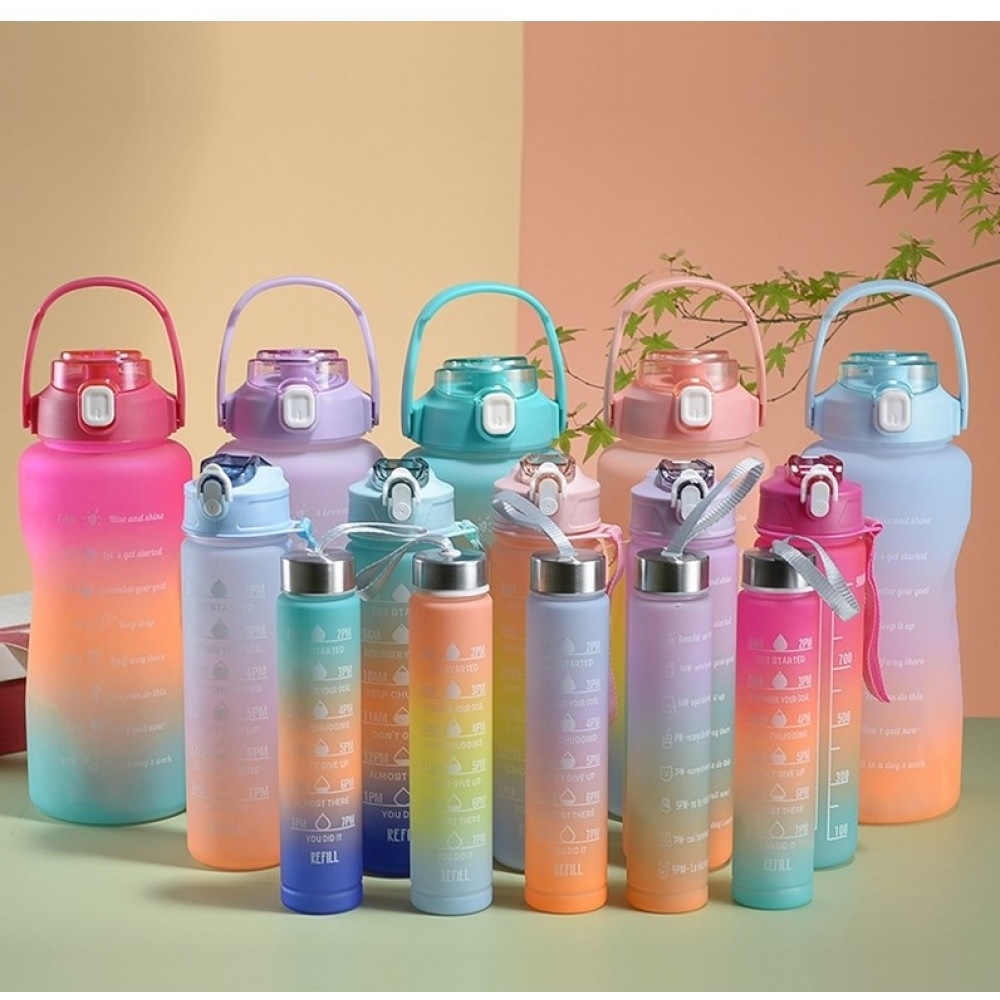 Kit Garrafa Motivacional De Agua De 2 Litro +900ml + 500ml Cor Multicolorido
