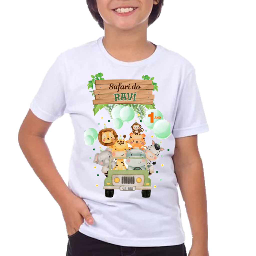 Camiseta Safari personalizada NOME E IDADE (LEIA A DESCRIÇÃO) em Oferta na Shopee