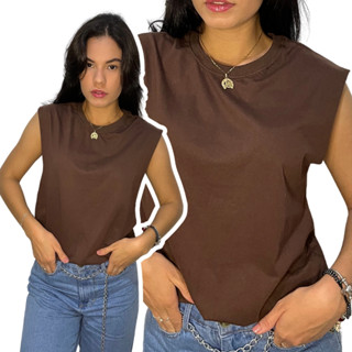 T-shirt Muscle Regata Basica Feminina em Algodão P ao G1 Fresquinha Marrom Cavada