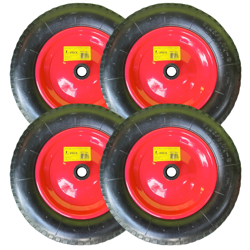 4 Pneus Para Carrinho de Mão Com Rolete Câmara E Aro 90kg