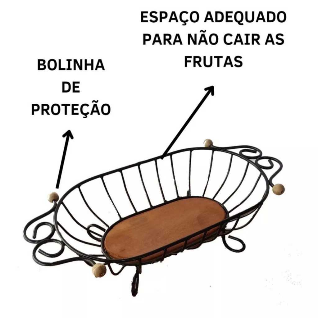 Fruteira Mesa Rustica Ferro Madeira Oval Retangular Grande