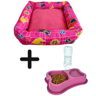 Super Kit Com Caminha Pet Cama para Cachorro ou Gato + Comedouro Duplo Automático