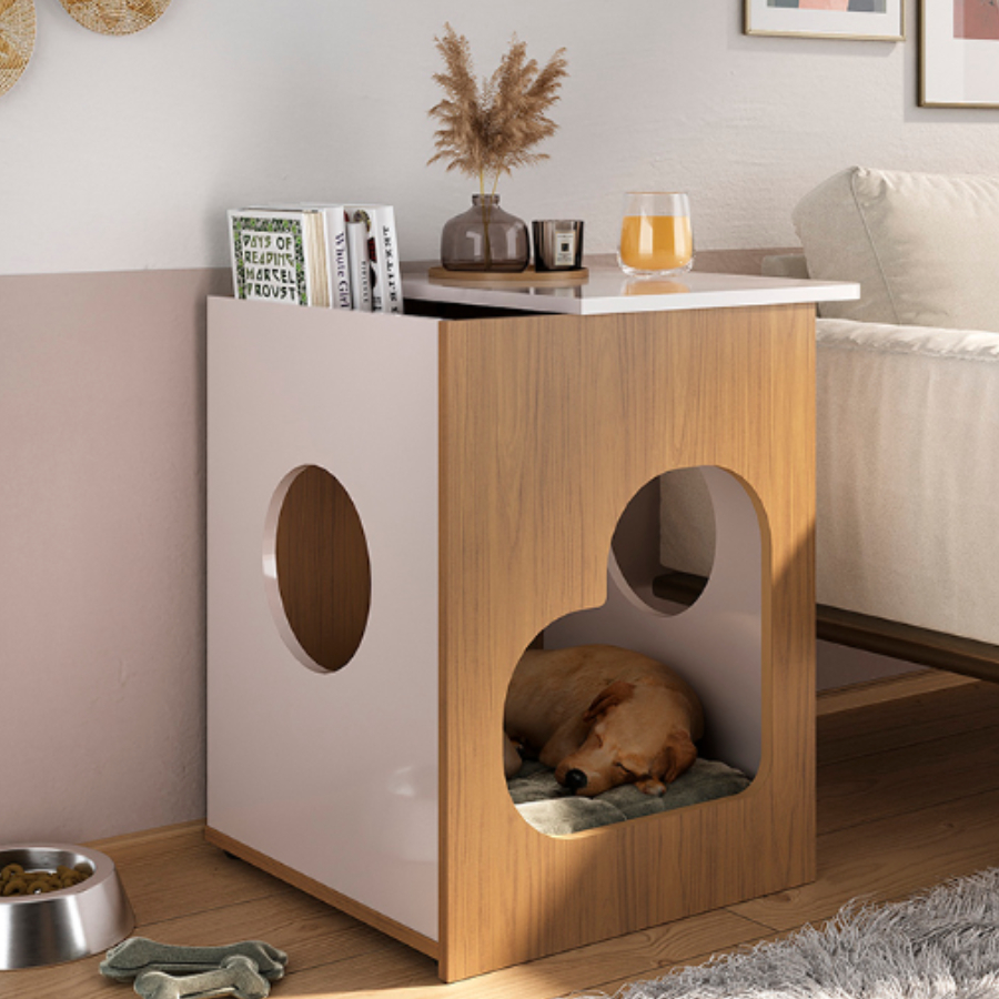 Casinha Cama Pet Gato Cachorro Toca Moderna E Mesa De Apoio Decoração