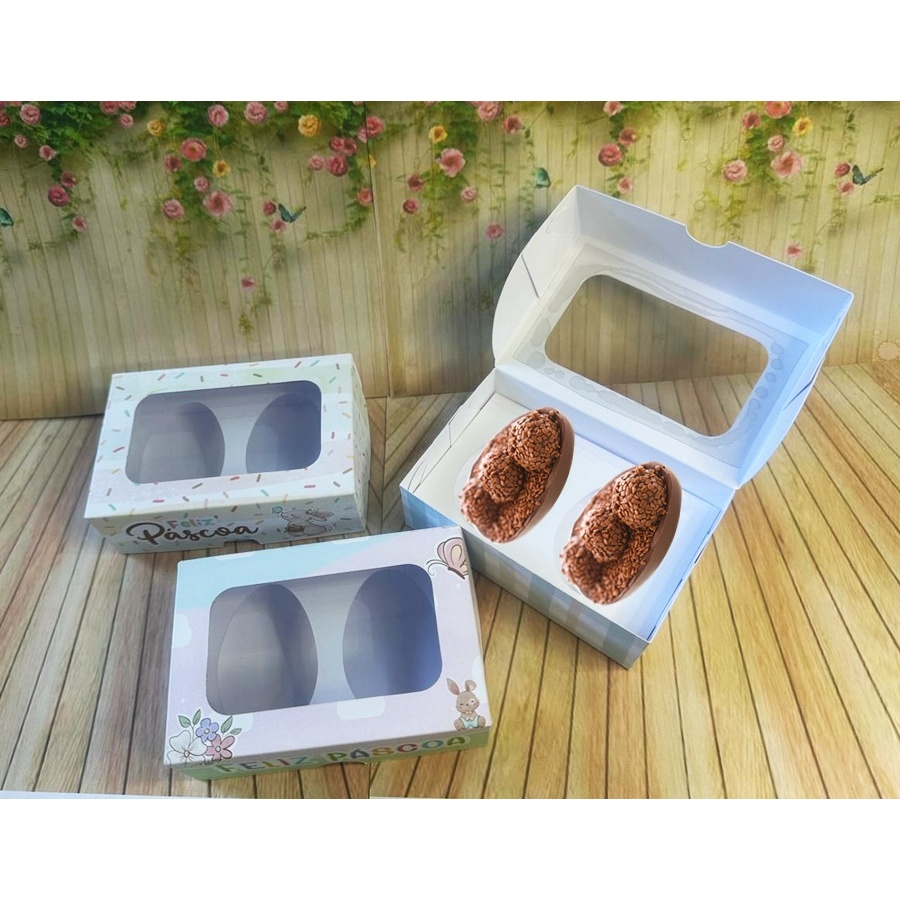 10 Caixas Embalagem para Ovo de colher 50g Degustação Páscoa com visor em acetato em Oferta na Shopee