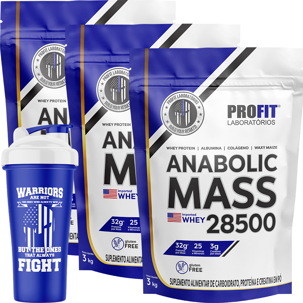 3x Anabolic Mass 28500 Massa Refil 3kg + Coqueteleira - Profit Laboratórios