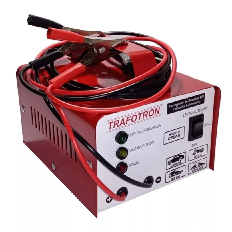 Carregador de Bateria Automotiva CF5 12 Volts 5 Amperes/Hr, Bivolt, Flutuante Inteligente Carro, Moto, Barco, Jetski e E