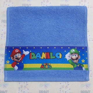 Toalhinha de SUPER MARIO BROS E LUIGI Personalizada COM NOME - Toalha Lavabo Infantil Escolar de Boca Criança #ZLprint