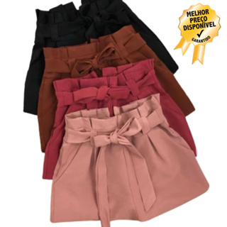 Short Curto Laço Bengaline Shortinho Feminino Cintura Alta Top Com Bolso em Oferta na Shopee