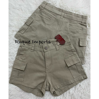 Shorts Cargo feminino Jeans Sarja Bege Cintura Alta modela Bumbum Com Lycra em Oferta na Shopee