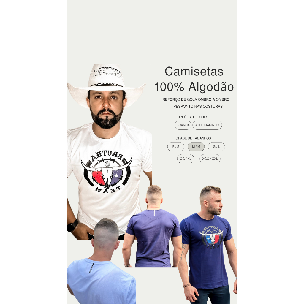 Camiseta BRUTHA TEAM Gola O Texas Country 100% Algodão Gola Careca Fio 30 Penteado Premium