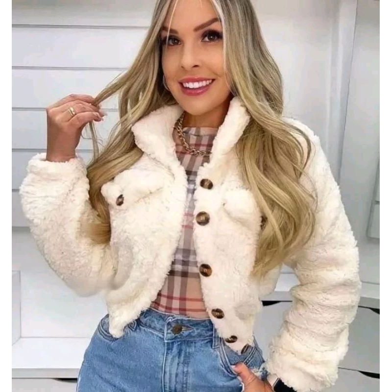 Casaco Jaqueta Feminina Teddy Pelúcia. em Oferta na Shopee