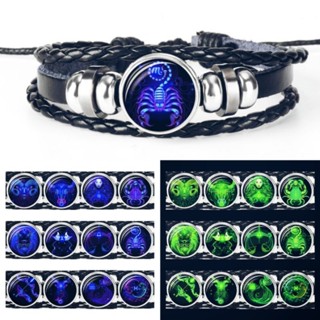Pulseira Luminosa Signos do Zodíaco Bracelete Constelações Horóscopo Ajustável Couro Brilha no Escuro