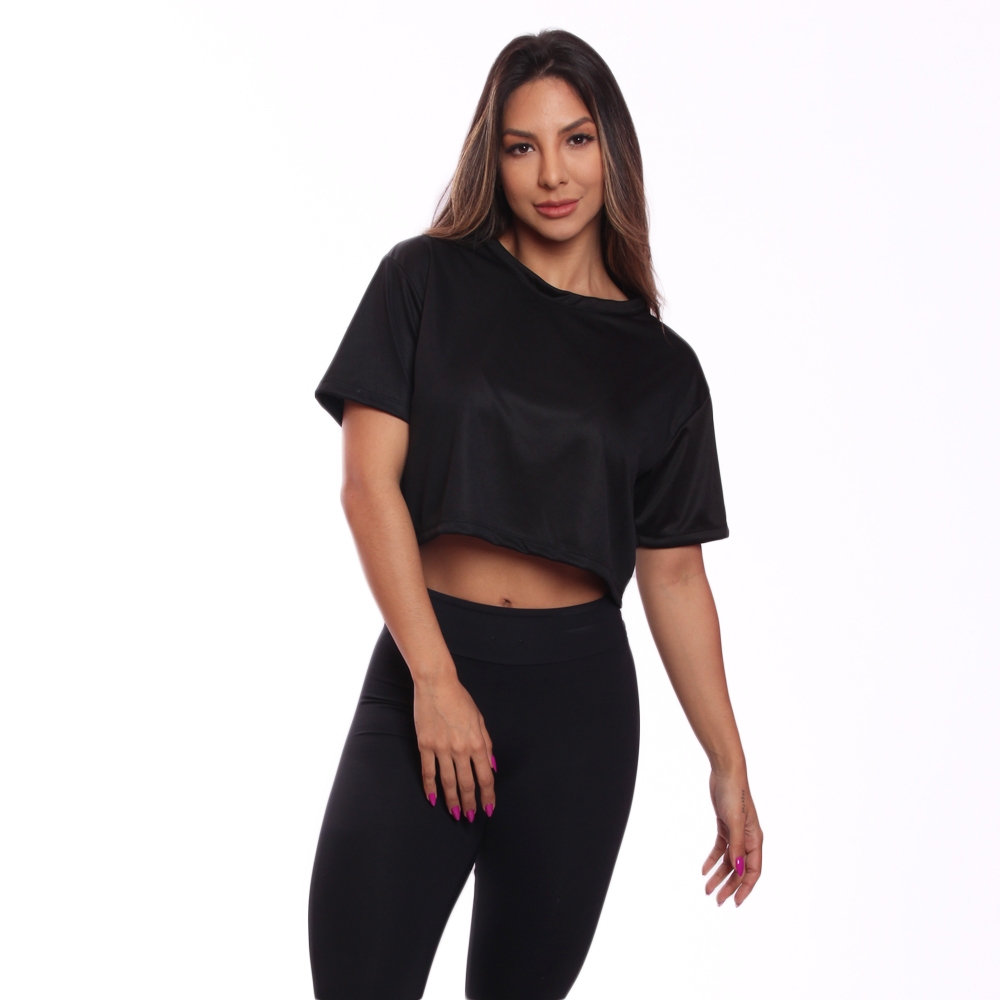 Cropped Manga Curta Feminino Dry Proteção UV Blusa Blusinha Academia Treino em Oferta na Shopee