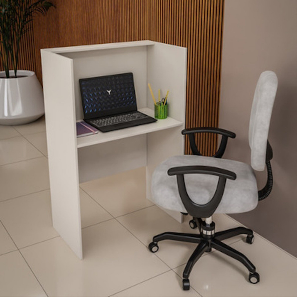 Balcão Recepção Atendimento Baia Branco MDF Loja Caixa Clínica Consultório Salão Beleza Coworking