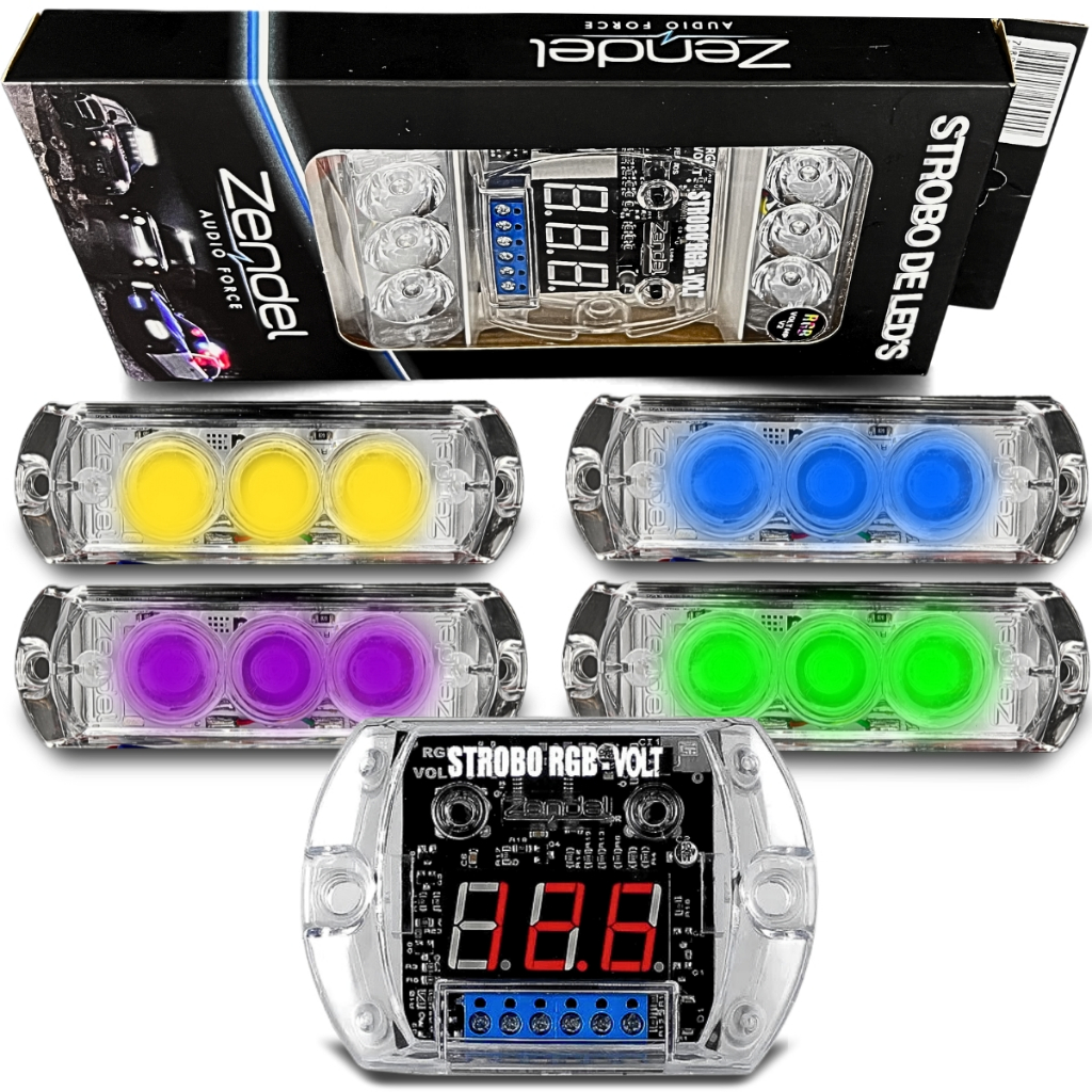 Strobo RGB Som Automotivo Com Voltimetro Zendel 4 farois em Oferta na Shopee