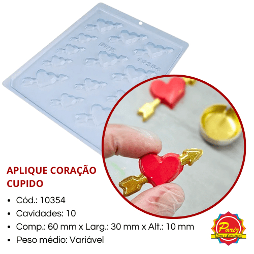 Forma Aplique Coração Cupido Simples sem Silicone C.10354 Forma para Chocolate - BWB