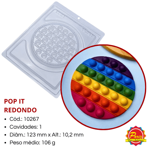 Forma Pop It Redondo Simples sem Silicone C.10267 Forma para Chocolate - BWB