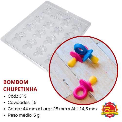 Forma Bombom Chupetinha Simples sem Silicone C.319 Forma para Chocolate - BWB