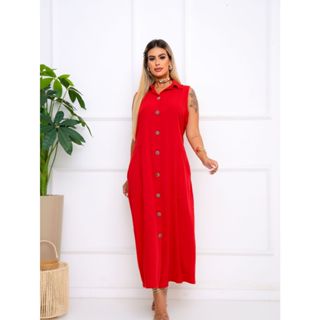 Vestido Casual Despojado Moderno Chemise Midi Sem Manga Com Botões e Bolsos em Oferta na Shopee