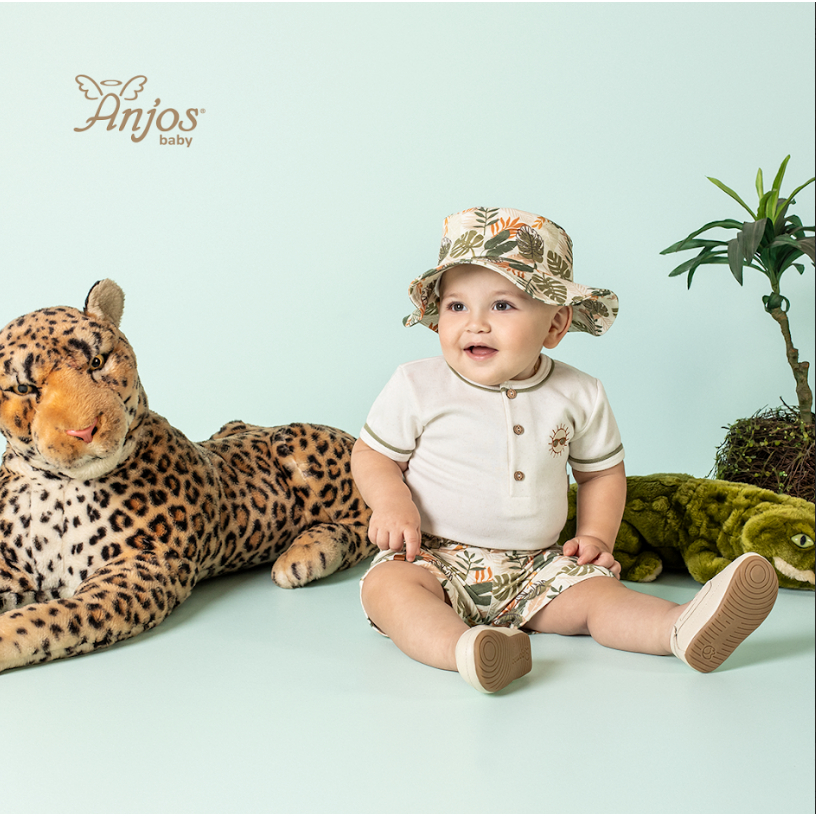 Conjunto Safari Para Bebê Infantil Para Criança Com Chapéu/Bermuda/ Body Alta Qualidade Estamapado 100% Algodão Promoção de Lançamento